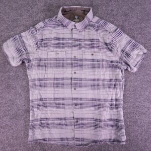 Kuhl Shirt Mens L Gray Blue Linen Blend Button Up Skorpio Lightweight Pocket